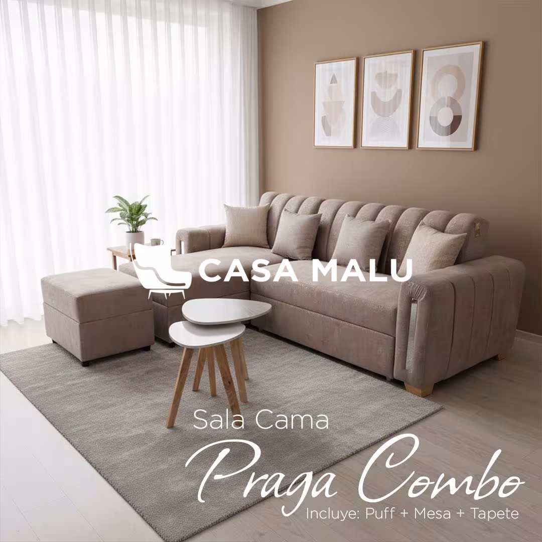 Casa Malu Muebles - Portafolio - Sofacamas - Sala Cama Praga Combo Sala Cama Praga + Puff + Mesa + Tapete - Imagen 1